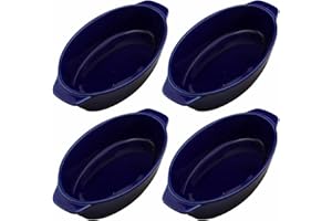 MYGRTFAM Oval Ceramic Baking Dish Set Of 4 with Handles Oven To Table Ideal for Lasagne/Pie/Casserole/Tapas (5x 12x 22cm/8.5inch) Blue