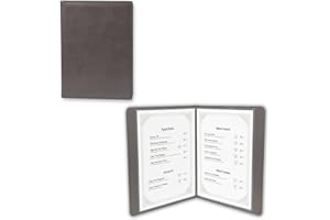 GLIMVILO Porta menù in similpelle di alta qualità, formato A4, 4 pagine, 8 viste, custodie trasparenti, angoli arrotondati, senza logo (grigio chiaro con struttura)