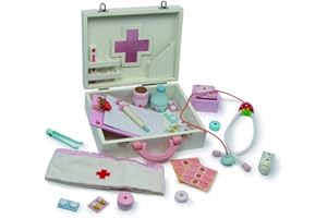6113 Valigetta del dottore in legno small foot in legno, con termometro per la febbre, stetoscopio, cuffia da infermiera e molto altro ancora, a partire da 3 anni.