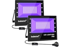 INDMIRD Luz Negra Ultravioleta,60W Foco LED UV con Enchufe,395-400nm IP66 Impermeable Luces Ultravioleta para Fluorescente Pintura,Pinta Corporal,Halloween,GLOW Fiesta,Neón,DJ,Black light Party,Discoteca
