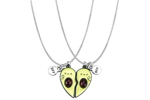 KATIMI Avocado Freundschaftskette für 2 Mädchen, BFF Ketten für 2 Mädchen, Freundschaftsketten für 2 Damen Herz Anhänger, Langstrecke Halskette zum Freundin Geschenk Personalisierter Schmuck