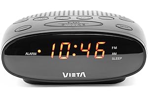 Vieta Pro | Despertador Digital con Radio FM y Altavoz Integrado de Sobremesa para mesita de Noche con Pantalla Display LED Roja con Reloj y Alarma incorporada. Modo sueño y botón Snooze | VHAL100