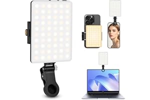 Pakinui Selfie Licht, 2500-9500K 3 Lichtmodi Handylicht mit 60 LED Lampenperlen, 2000mAh Akku Videolicht mit Klammer Telefonhalter, CRI 95+ Fotolicht für iPhone, iPad, Laptop, Camera