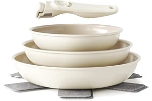 Redchef Lot de poêles et poêles en céramique avec poignée amovible et anti-adhésives 20/24/28 cm pour le camping, sans PTFE, sans PFOA, peu encombrantes, passent au lave-vaisselle (beige)