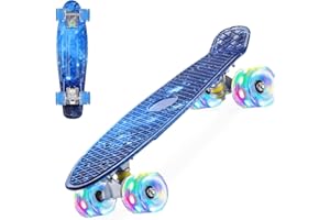 ERNAN Skateboard Complet Mini Cruiser pour Enfants 22"，Skateboard avec Roues LED pour Enfants Débutants Filles Garçons Adolescents Adultes