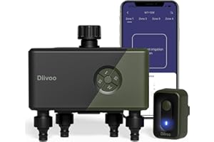 Diivoo WiFi Water Timer 4 Outlets, Smart Sprinkler/Hose/Tap Timer Compatible with Alexa & 24 Irrigation Plans & Rain Delay, Garden Watering Systems Controller with 2 Watering Modes for Lawn Yard