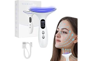 Appareil Anti Rides Visage, 11000/min Vibration EMS Masseur de Visage électrique Anti-rides à 45 °C Avec Lumière Tricolore pour Anti Rides Anti-âge Serrage Rajeunissement, USB Rechargeable