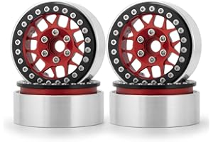 AXspeed 1,9 Zoll Beadlock Felgen, Metallische Felge Set für 1/10 RC Crawler Axial SCX10 RedCat TRX-4, 4 Stücke (Rot & schwarz)
