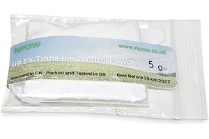 NPOW Resveratrol Powder, Trans Resveratrol Powder, High Strenght Resveratrol Antioxidant Supplements, Pure Resveratrol Powder, Resveratrol Supplements - 99.5% Trans-Resveratrol, 5g
