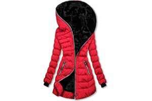 HAOLEI Womens Coats Sale Clearance Fleece Lined Hooded Jacket Quilted Ladies Parka Coat Mid Length Zipper Outdoor Outwear Tops Plain Outdoor Cotton Thick Warm Padded Winter Coat UK Size 8-16