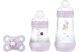 MAM Easy Start Anti-Colic Starter Set S, Baby första utrustning med 2 anti-kolikflaskor (160 ml & 260 ml) inkl. nappstorlek 1 och napp, baby presentset, från födseln