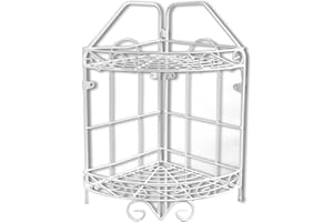 VETRINE IN RETE Vetrineinrete® Mensola da Bagno angolare da appoggio a 2 o 3 Livelli Ripiani scaffale in Acciaio Bianco portaoggetti ad Angolo Organizer portasapone e bagnoschiuma (Due Ripiani) M17