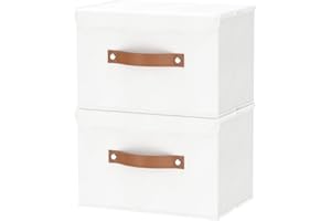OUTBROS Scatole per Vestiti con Coperchio, Cestini Portaoggetti, Contenitori Pieghevoli con Maniglie, Organizzatori per Vestiti, 38 x 25 x 25 cm, 2 Pezzi, Bianco
