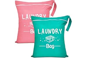 PASHOP Reise Wäschesack Klein mit Reißverschluss, Wasserdichte Reise Wäschebeutel für Schmutzwäsche, Badebekleidung, Waschbarer Camping Dry Wetbag Stoffwindeln, Geeignet für Fitness (Rosa+Grün)