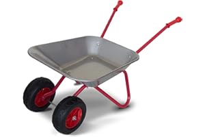 Topwell Kids Wheelbarrow Outdoor Toy Barrow Dual-Wheel Barrow For Child Metal Construction Garden Beach Wheel Barrow-Red/Silver