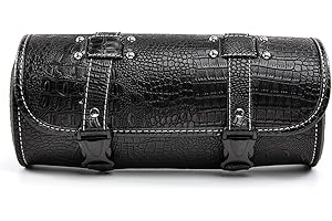 APEBAZY Motorrad Lenkertasche mit 2 Befestigungsgurten, Schwarzes PU Krokodilleder Satteltaschen Runde Gabeltaschen Stylische Nietroll Seitentasche zur Aufbewahrung Kleiner Werkzeuge
