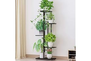 IBEQUEM 5 Tier Metal Plant Stand, Multiple Flower Pot Holder Shelves, Planter Rack Storage Organizer Display for Indoor Outdoor Balcony Garden (Dark Gray)