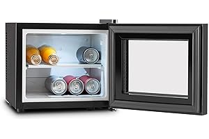 Klarstein Frosty Mini-Kühlschrank - kompakte Minibar mit Thermoelektrischem Kühlsystem, freistehend, 10 Liter Fassungsvermögen, Kühlung: 12-18 °C, schwarz, 33,4 x 30,3 x 31,5 cm (BxHxT)