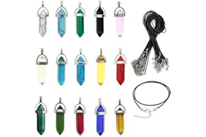 Morofme Set of 15 Chakra Crystals Gemstones for Children Adults, Energy Balance Healing Stones, Lucky Stones, Hexagonal Reiki Meditation Gemstone Chakra Stones with DIY Black Chain