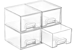 Vtopmart 4 Pack Small Clear Stackable Storage Drawers,Acrylic Bathroom Makeup Organizer,Plastic Storage Bins For Vanity, Undersink, Kitchen Cabinets, Pantry, Home Organization
