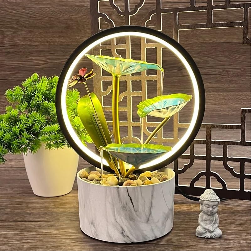 HOME CUBE Water Fountains With Ring Light for Home Decor Tabletop Indoor Desktop Showpiece Fountain for Living Room Bedroom O