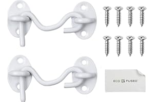 Eco-Fused Cierre de Gancho y Ojo de 3 pulgadas de servicio pesado - 2x Cerrojo para Puerta de Granero (Blanco), 8x Tornillos de Montaje - Ganchos de Acero Inoxidable con Recubrimiento en Polvo
