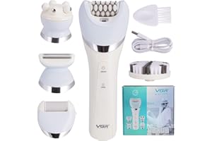 RIKMODY Epilator for Women, 5 in 1 Epilators Wet and Dry Hair Removal with LED Light, 2 Speeds, Rechargeable & Cordless Razor Epilator, Waterproof Electric Hair Remover for Face Legs Arms Armpit Bikini