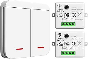 ARCELI Interrupteur Sans Fil Kit 433Mhz 2200W/10A - 1 RF et 2 Récepteurs, Éclairage Intelligent Intérieur 30-50M