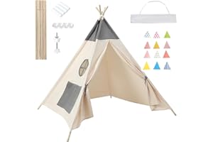 Baketron Tipi Zelt für Kinder,Tippi Kinderzelt,Spielzelt Kinderzimmer Höhle,Spielzeug Indoor Tent Jungen & Mädchen,Polyester und Holzrahmen mit Bunte Fahnen