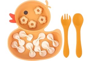 QSHARE Płyta z silikonowym przyssawką dla dzieci,3 szt. Miska do miski dla niemowląt z łyżką i widelcem,zestaw do odstawiania dzieci,100% bez BPA, zmywarka i sejf mikrofalowy (żółty)