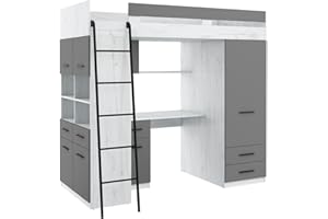 BIM Furniture Litera de nivel L, 200 x 90 cm, juego de muebles para niños, cama infantil, escritorio, armario, lado izquierdo (blanco y grafito)