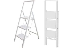 UABA Escalera Plegable 3 peldaños Blanca, Liviana y Estable, peldaños Anchos Antideslizantes, EN 131 150 kg