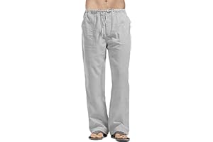 YAOHUOLE Herren-Hosen Leinenhose Herren Lang Sommerhose Herren mit Taschen Elastischer Bund