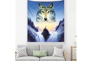 Odot Tapisserie Murale Mandala Loup Tenture Murale Rideaux Décoration Tenture Couverture Tapestry Couvre Lit pour Salon Chambre à Coucher de Dortoir (130x150cm,Stare)