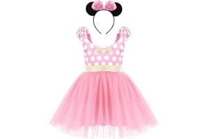 IBTOM CASTLE Toddler Girls Polka Dots Princess Party Fancy Costumes Wedding Christening Birthday Flower Tutu Dress up Baby Infant Kids Bowknot Dancing Leotard Carnival Gymnastic Cosplay Dresses Mouse Ear Headband