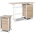 SFAREST Folding Computer Desk, Rolling Laptop Table with Wheels and Drawers, Portable PC Writing Workstation for Home, Office and Study (Oak, 105 x 50 x 75cm)