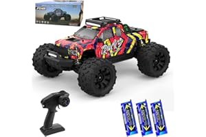 X-Verse Zdalnie sterowany samochód 1:14, 100 km/h, 4WD wodoszczelny samochód RC z bezszczotkowym silnikiem 3S, 2,4 GHz All Terrain Offroad, RC Truck Truggy dla dorosłych, 3 baterie (żółty)