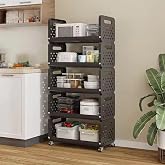 Lukzer 5-Tier Kitchen Storage Rack with Wheels | Multipurpose Rolling Organizer Shelf Use as Kitchen Organiser, Pantry, Bathr
