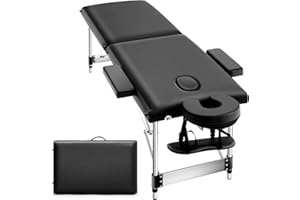 BOWOSE Massage Table Bed 2-Section Aluminum Frame Legs 500lb Load Capacity Oil-proof Waterproof PU Cover Easy to Clean, Foldable Design with Carry Bag (Black)