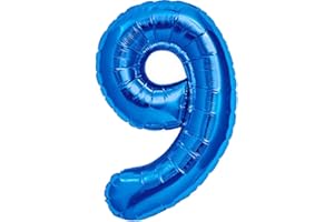Ballon 9 Ans Anniversaire Numero 9 Ballon Geant Metallique Bleu XXL 100cm Decoration Anniversaire Garcon. Air ou Helium