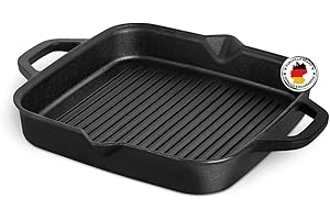 BURNHARD Padella in ghisa per griglia, 30 cm, Aroma-Booster, per tutti i piani cottura, scanalature affilate, manici robusti, beccucci versatori – BBQ Classic