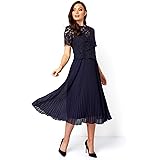 Roman Originals Women Lace Pleated Dress - Ladies Swing Skater Midi Ball Gown Cotton Special Occasion Party Formal Wedding Gu