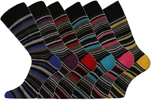 6 Pk Mens Pierre Calvini Luxury Stripe Cotton Rich Sock 6-11 UK