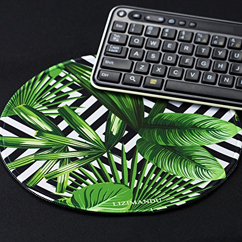 Gaming Mauspad(250 x 250 x 3 mm) ,Lizimandu Silent Designer Runde Round Mousemat /Standard Size mit Anti-Rutsch-Leder-Runde Double Sided Durchmesser 25 cm für alle gängigen Mouse-Typen(Schwarz Gestreiften Blätter/Black Striped Leaves) - 6