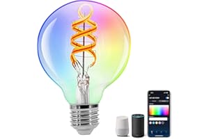 Aigostar Ampoule Connectée Alexa, Ampoule LED RGBW 4.9W 420LM, Ampoule WIFI G80 2700K, Lampe Connectée Compatible avec Alexa et Google Home, Ampoule Vintage E27 Chaude, 1 Unité