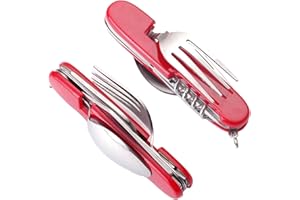 QUEERELELE Kit de Couverts de Voyage en Plein,Couverts de Camping Pliables,Couverts de Camping en Plein air en Acier Inoxydable pour randonnée en plein air voyage pique-nique camping festival (2 pièces)