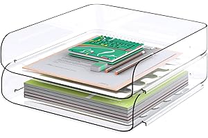 Tomorotec Desk Letter Tray Set, A4 Size Clear PET Stackable Document Organizer Office Desktop File Paper Holder Book Storage Rack Side Load Anti-Skid Stacking Support Convex Bottom (2X Portrait)