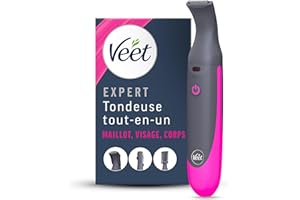 Veet Expert Tondeuse Femme Tout-En-Un – Rasoir électrique Multi-Usage pour Maillot, Visage et Sourcils – Chargeur USB – 100% étanche (IP67)