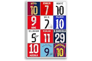 LJW Prints fotbollsaffisch Messi Ronaldo Vini Mbappe Kane Salah Yamal Haaland Musiala, signerat tryck, present för fans