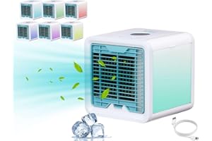 Beper P206RAF200 Mini Raffrescatore Da Tavolo, Umidificatore, Climatizzatore Personale Portatile, Cavo USB, 3 Velocità, 7 Luci Led Cromoterapia, Mini Air Cooler
